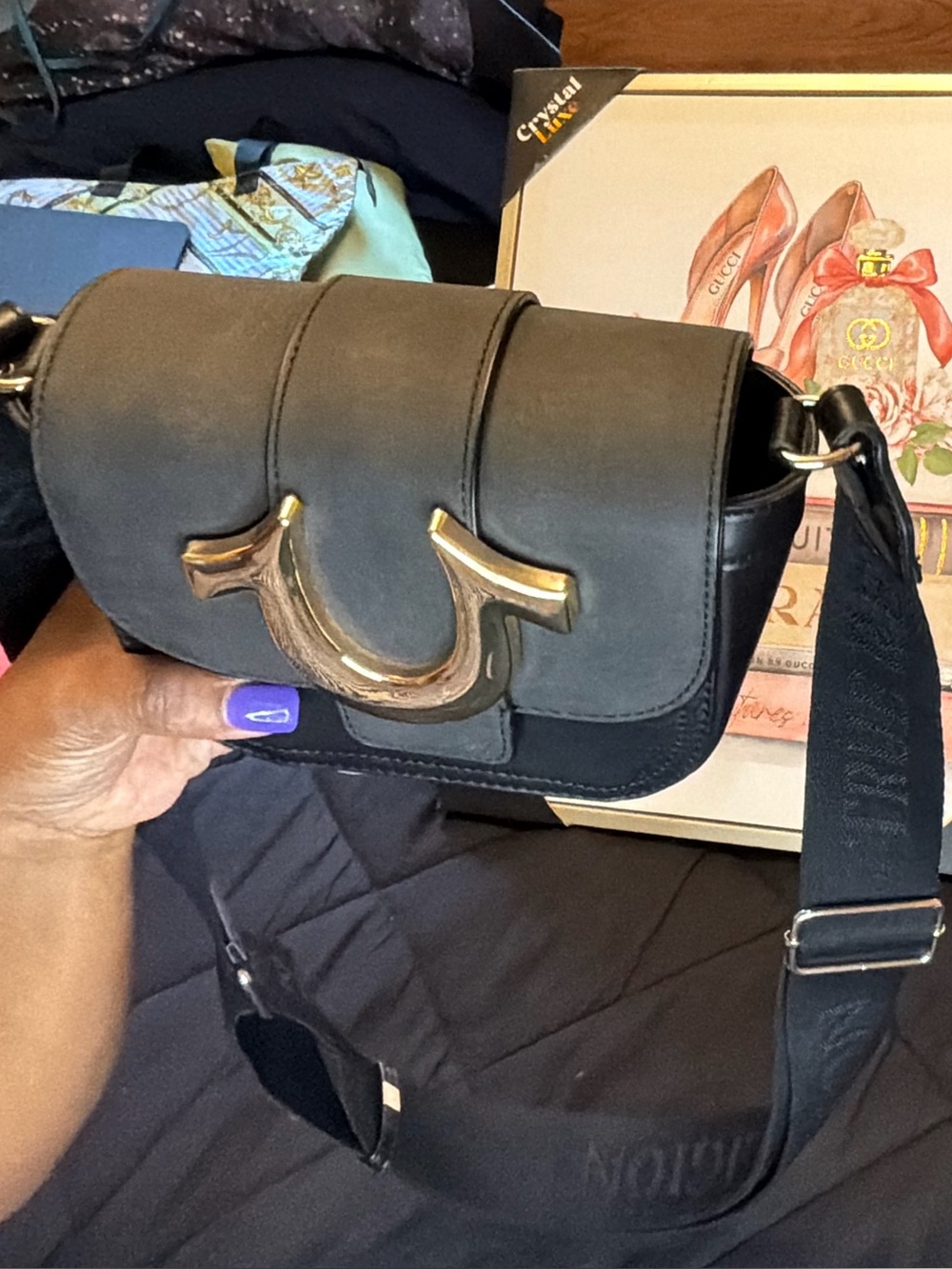 True Religion Black Crossbody with Gold Horseshoe Hardware - Picture 8 of 11